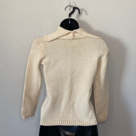 Hilfiger Angora Rabbit Wool Cream Turtleneck Knit Crochet Sweater Sz XS - Picture 6 of 10